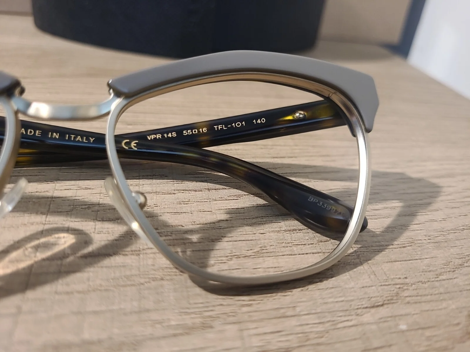 Prada Journal VPR 14S TFL-101 Grey/Tortoise Eyeglasses Frames ITALY 55-16-140 2