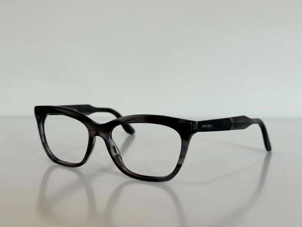 PRADA VPR 24S Journal Cat Eye Striped Blue Gray Eyeglasses Frame 53-16-140